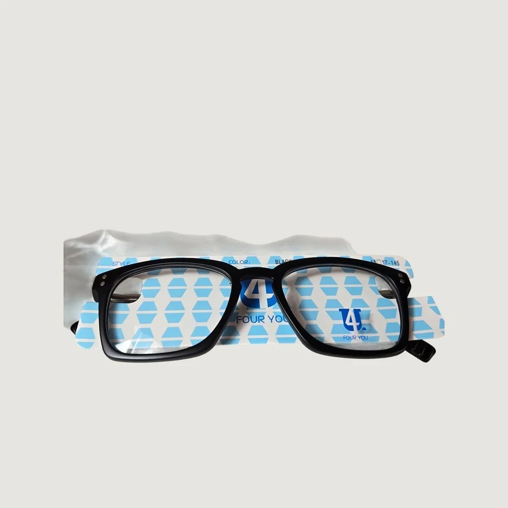 Four You US90 Black Square Eyeglass Frames 48-17-145 Sturdy New‎ Eyewear